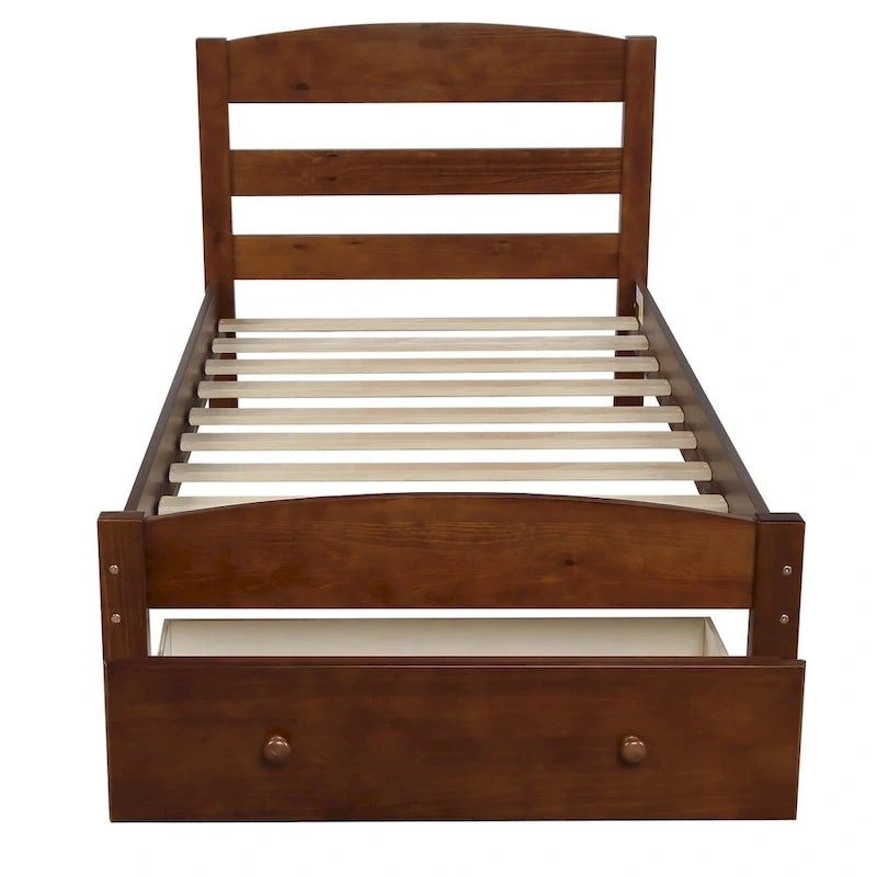 Cadre de lit plateforme simple avec tiroir de rangement et sommier à lattes en bois - Aucun sommier requis