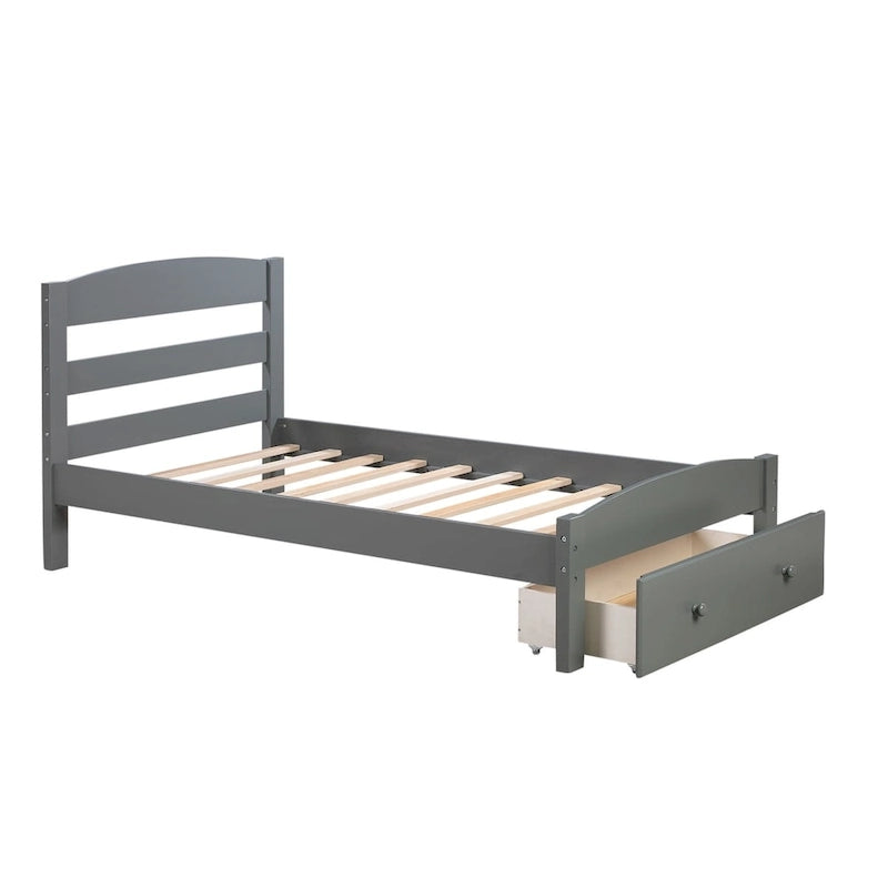 Cadre de lit plateforme simple avec tiroir de rangement et sommier à lattes en bois - Aucun sommier requis