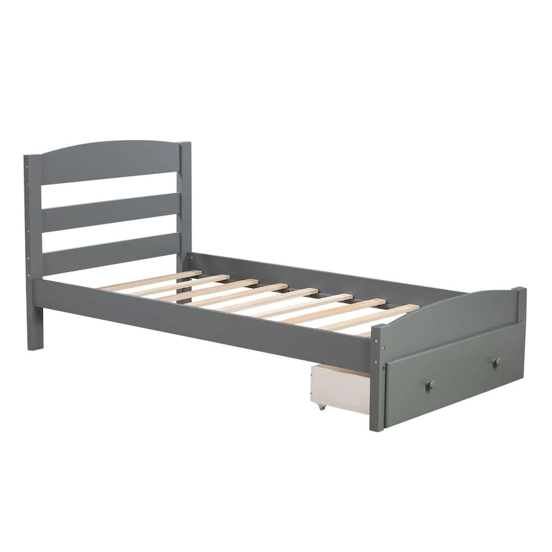 Cadre de lit plateforme simple avec tiroir de rangement et sommier à lattes en bois - Aucun sommier requis