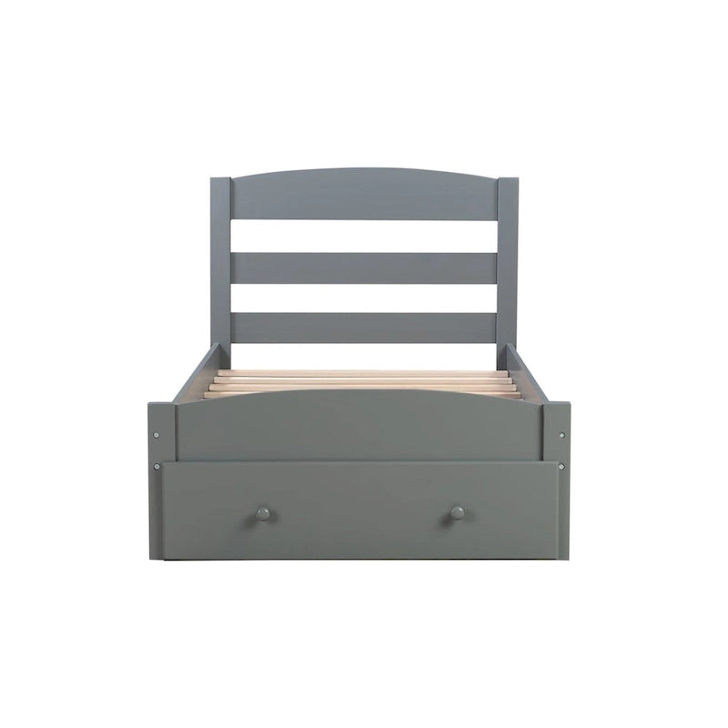Cadre de lit plateforme simple avec tiroir de rangement et sommier à lattes en bois - Aucun sommier requis