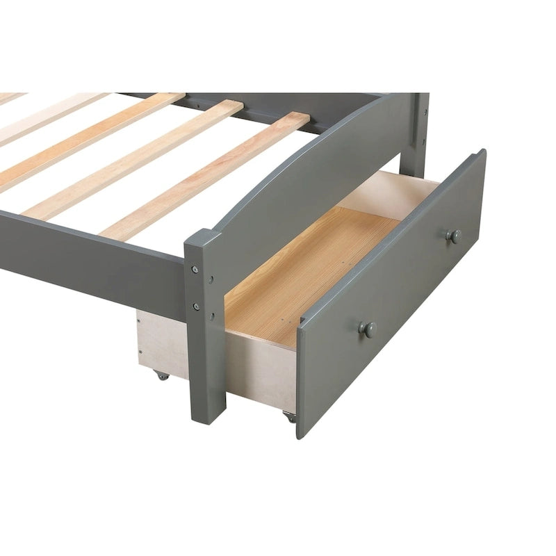 Cadre de lit plateforme simple avec tiroir de rangement et sommier à lattes en bois - Aucun sommier requis
