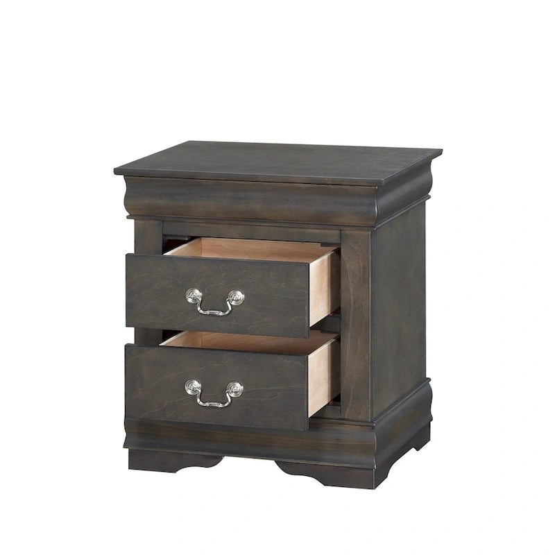 Tables de chevet à 2 tiroirs en bois massif avec poignée en métal
