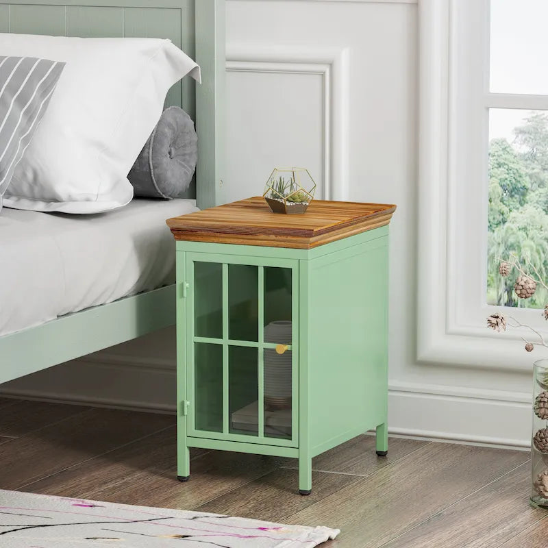 Table de chevet avec placard de rangement et plateau en bois massif, 1 ou 2 pièces