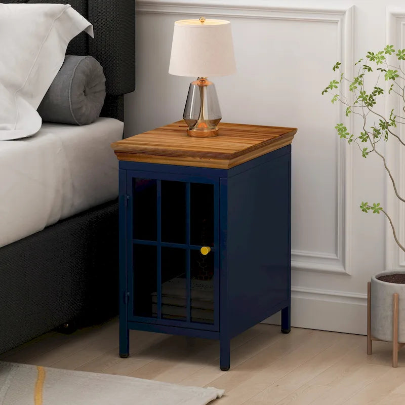 Table de chevet avec placard de rangement et plateau en bois massif, 1 ou 2 pièces