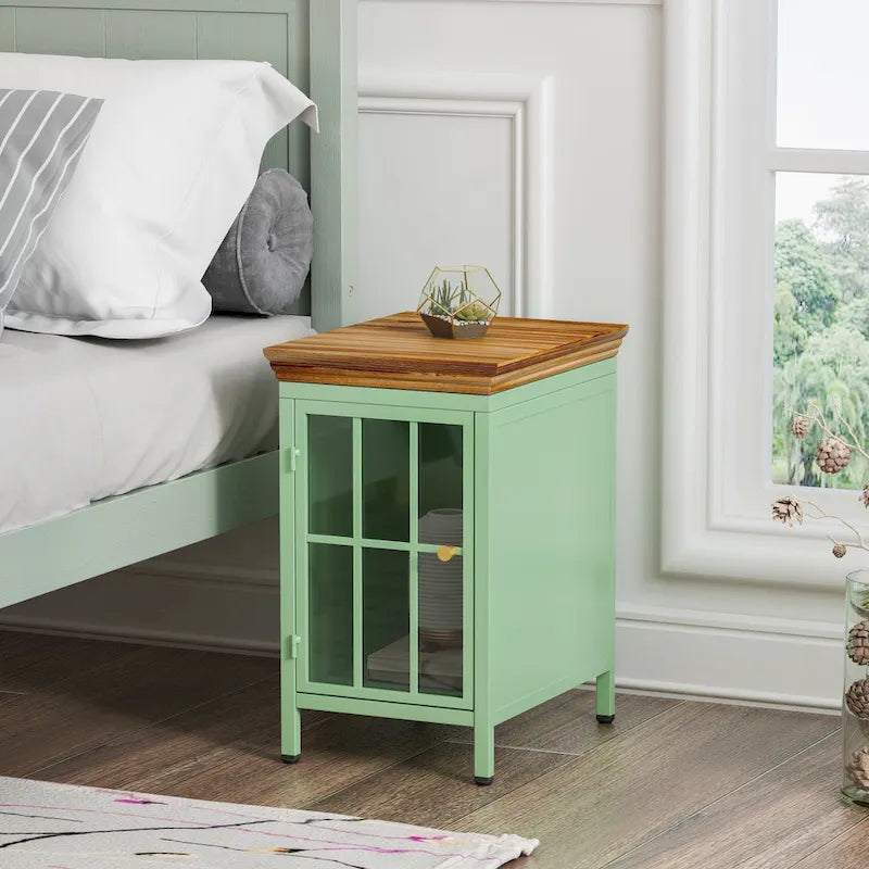 Table de chevet avec placard de rangement et plateau en bois massif, 1 ou 2 pièces