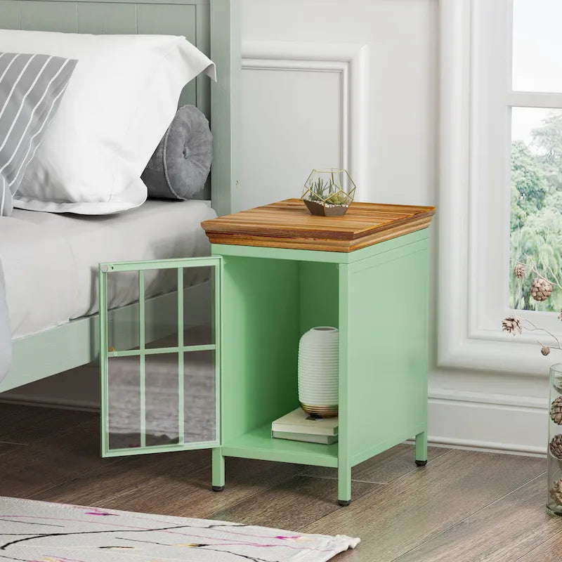 Table de chevet avec placard de rangement et plateau en bois massif, 1 ou 2 pièces