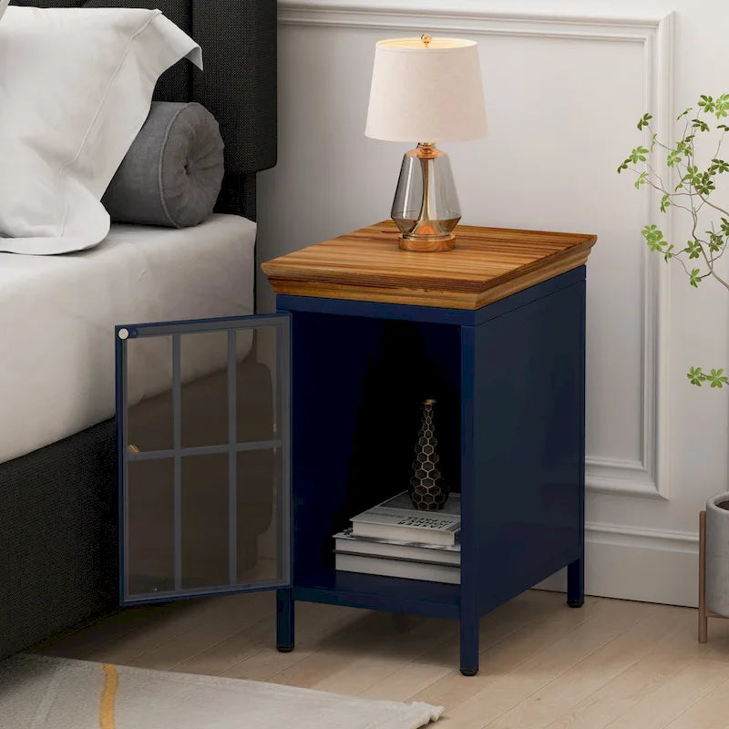 Table de chevet avec placard de rangement et plateau en bois massif, 1 ou 2 pièces