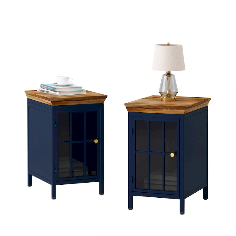 Table de chevet avec placard de rangement et plateau en bois massif, 1 ou 2 pièces
