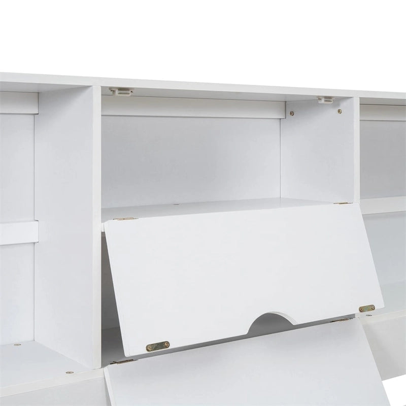 Lit plateforme Queen Size avec tête de lit de rangement et 8 tiroirs