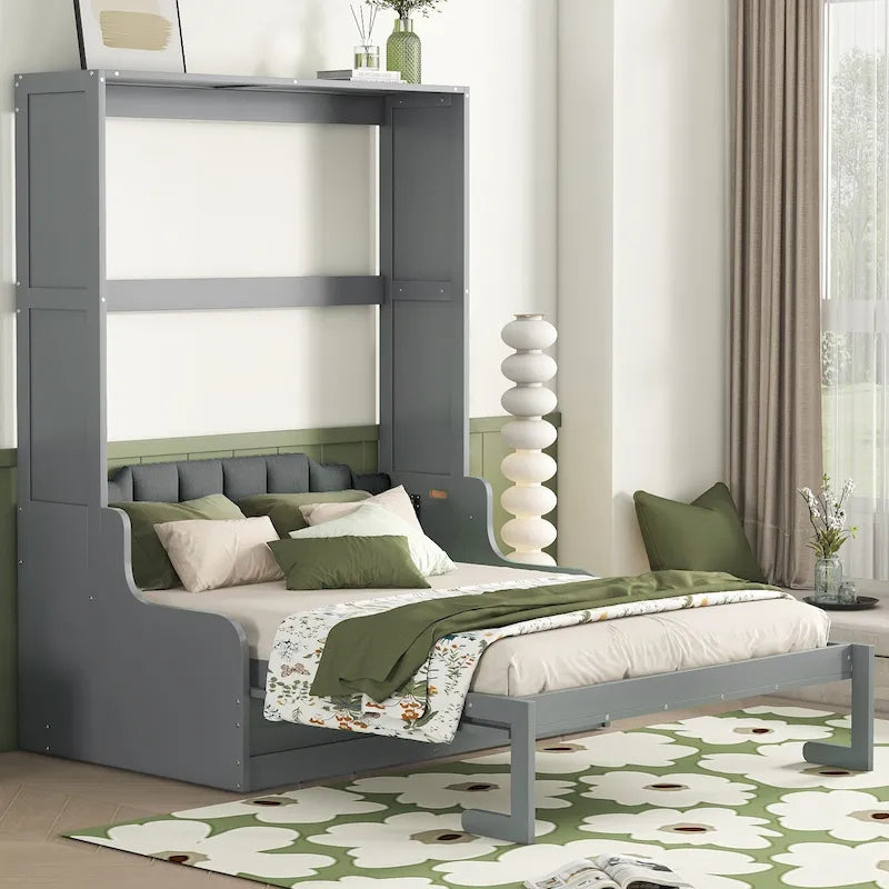 Lit escamotable en bois avec coussin
