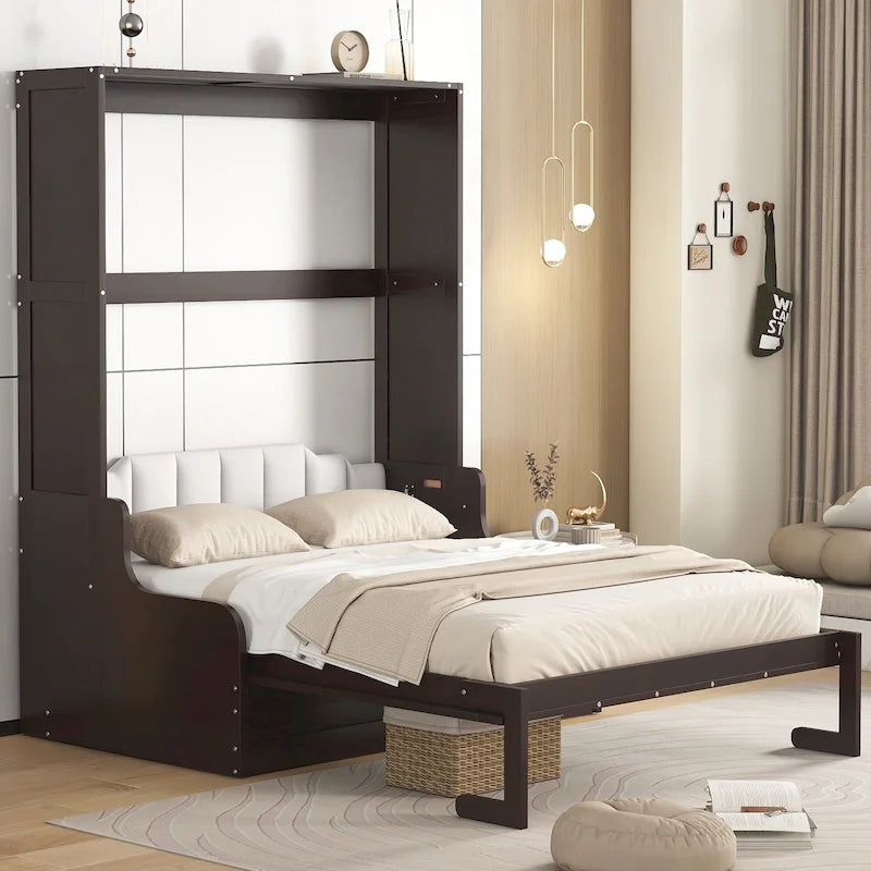Lit escamotable en bois avec coussin