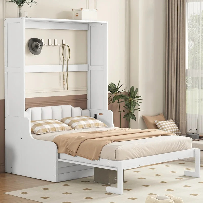 Lit escamotable en bois avec coussin