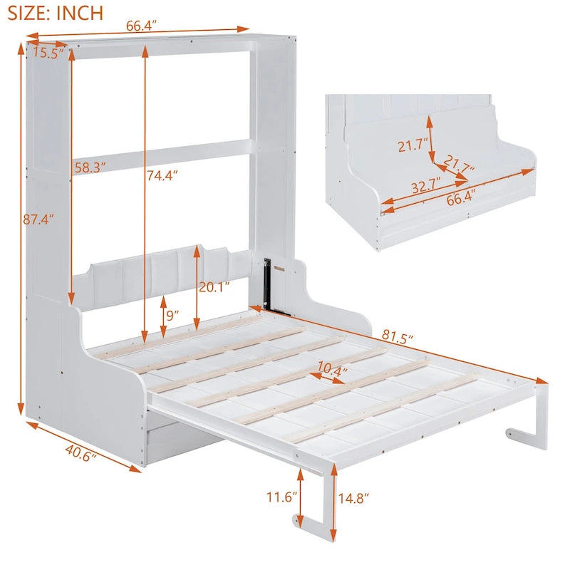 Lit escamotable en bois avec coussin
