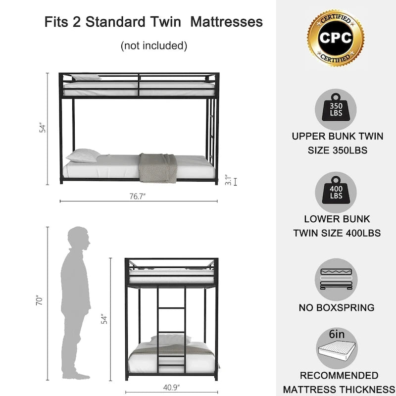 Lit superposé métallique double pour chambre à coucher