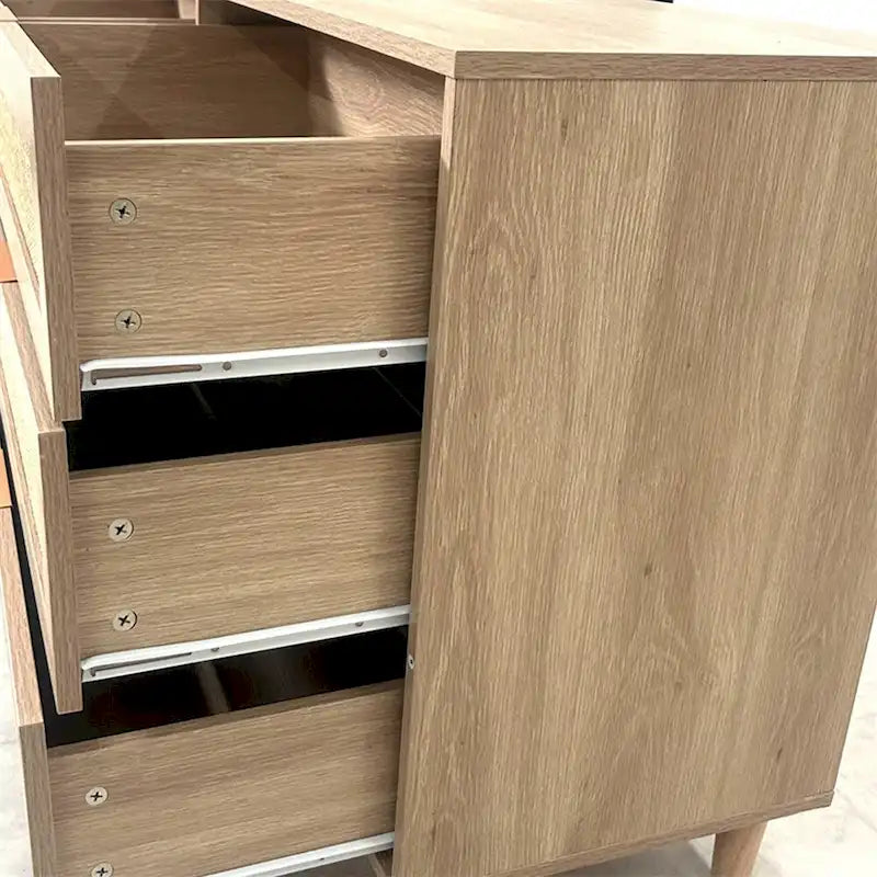 Armoire de rangement en rotin de 59 pouces avec 6 tiroirs et pieds en bois