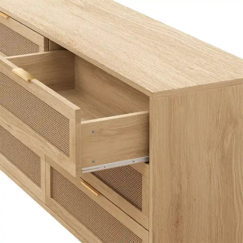 Armoire de rangement en rotin de 59 pouces avec 6 tiroirs et pieds en bois