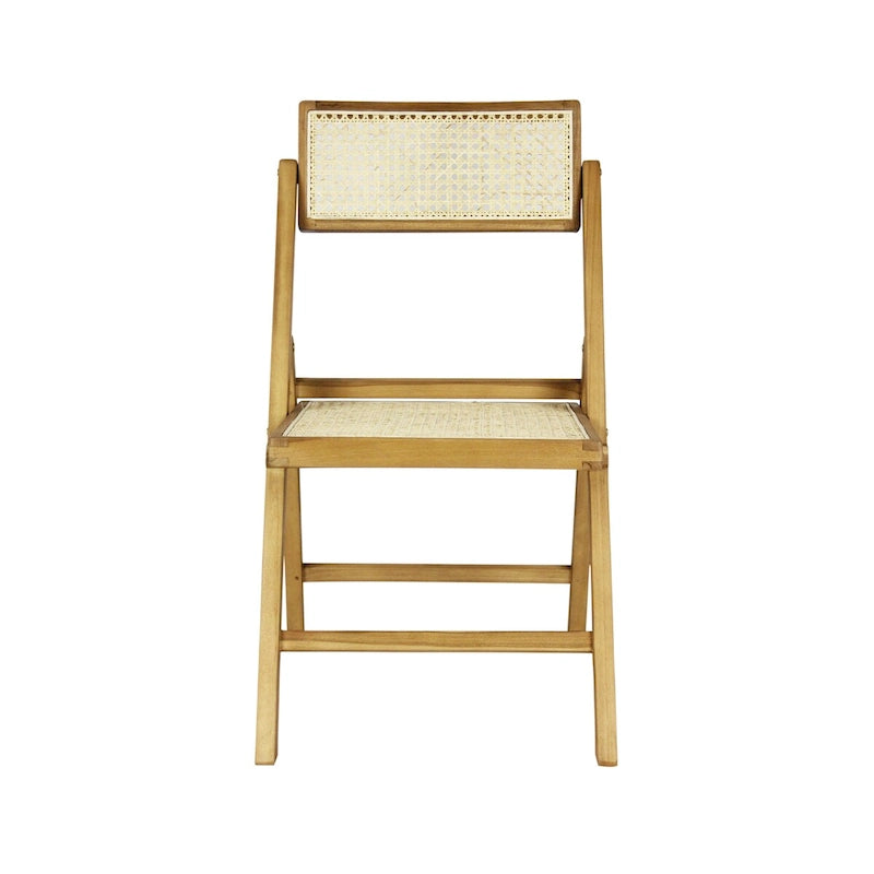 Chaise pliante Olivier vintage en bois et rotin, dossier réglable (lot de 2), par JONATHAN Y.
