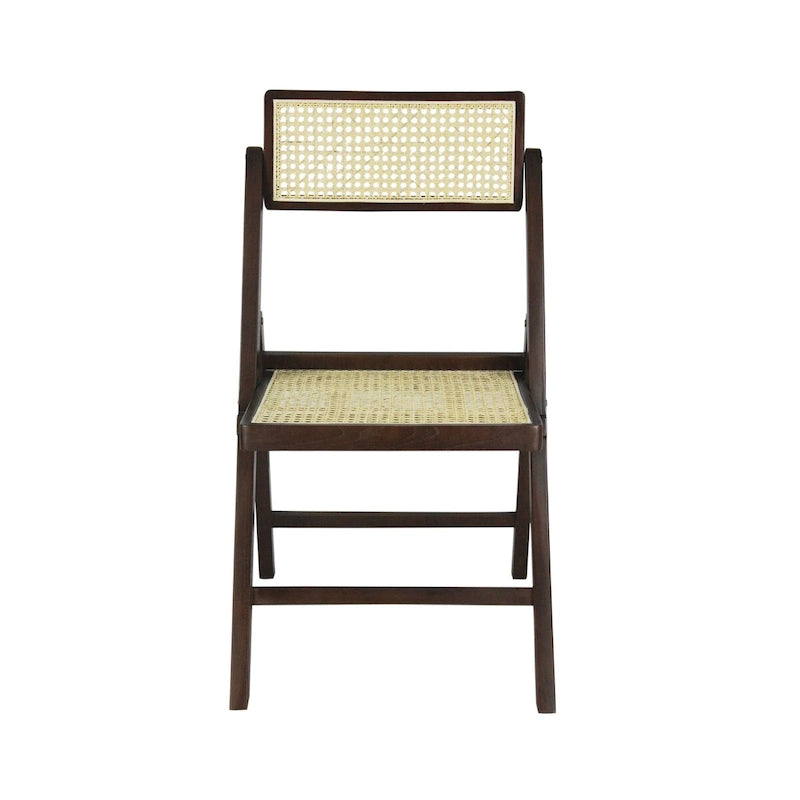 Chaise pliante Olivier vintage en bois et rotin, dossier réglable (lot de 2), par JONATHAN Y.
