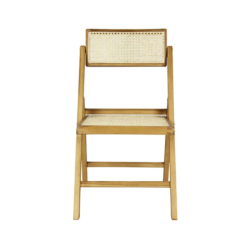 Chaise pliante Olivier vintage en bois et rotin, dossier réglable (lot de 2), par JONATHAN Y.