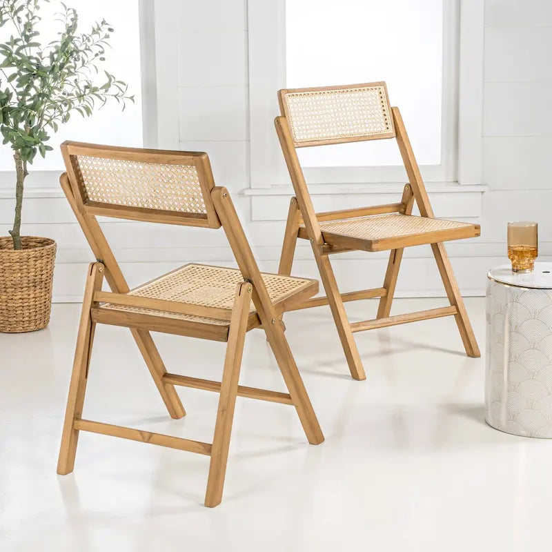 Chaise pliante Olivier vintage en bois et rotin, dossier réglable (lot de 2), par JONATHAN Y.