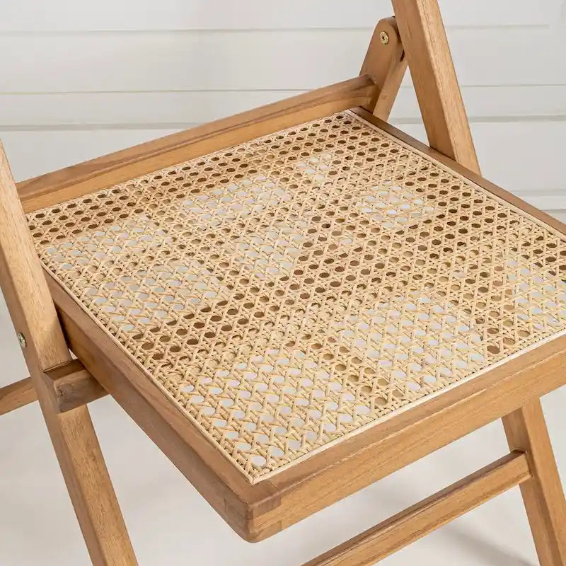 Chaise pliante Olivier vintage en bois et rotin, dossier réglable (lot de 2), par JONATHAN Y.