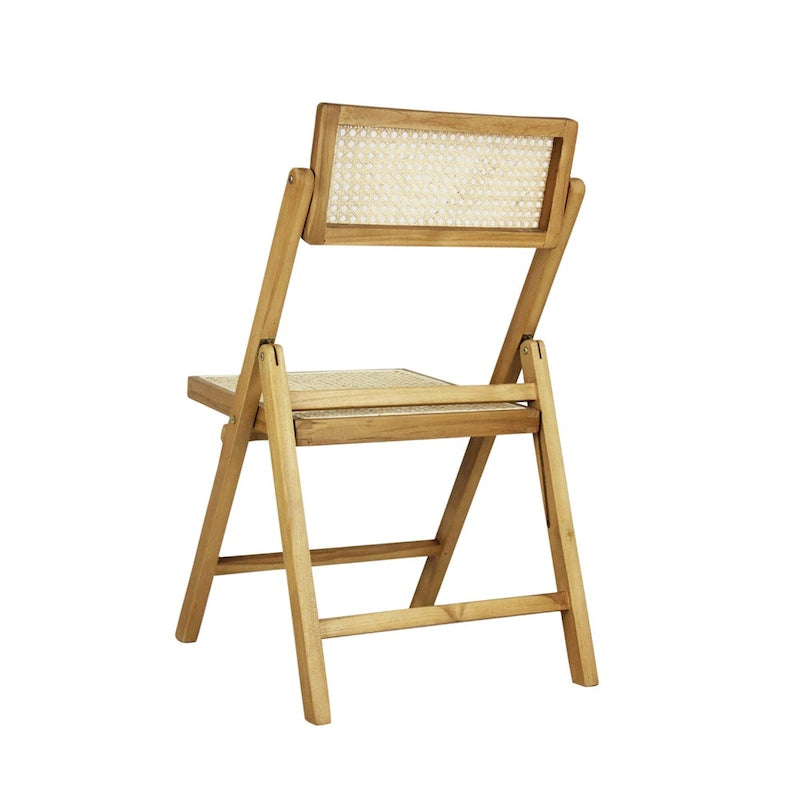 Chaise pliante Olivier vintage en bois et rotin, dossier réglable (lot de 2), par JONATHAN Y.