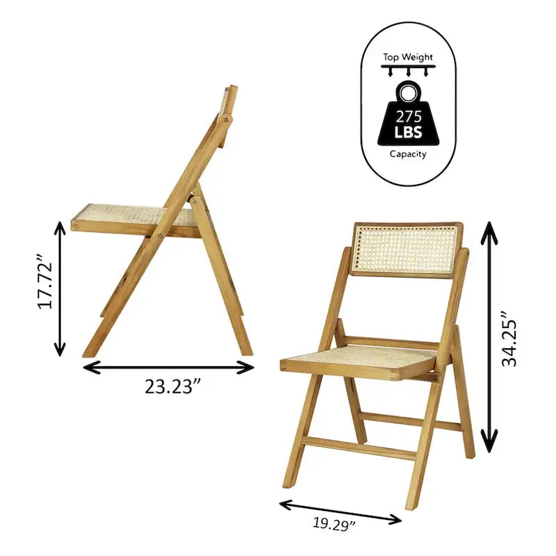 Chaise pliante Olivier vintage en bois et rotin, dossier réglable (lot de 2), par JONATHAN Y.