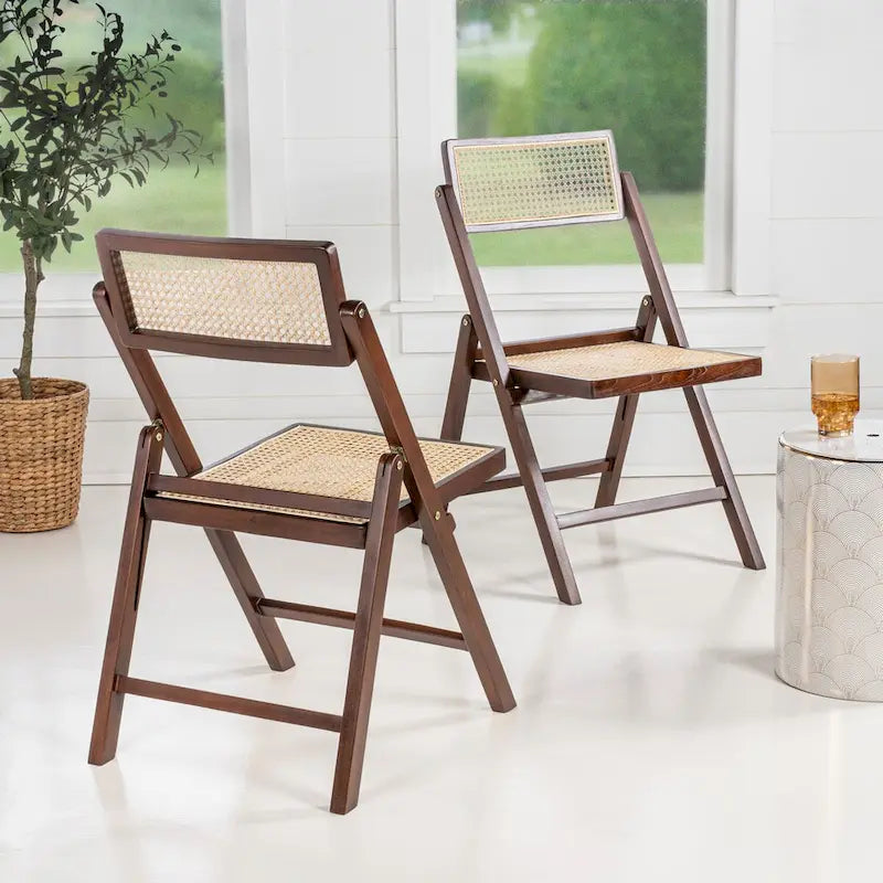 Chaise pliante Olivier vintage en bois et rotin, dossier réglable (lot de 2), par JONATHAN Y.
