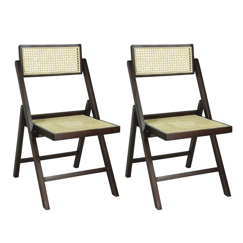 Chaise pliante Olivier vintage en bois et rotin, dossier réglable (lot de 2), par JONATHAN Y.