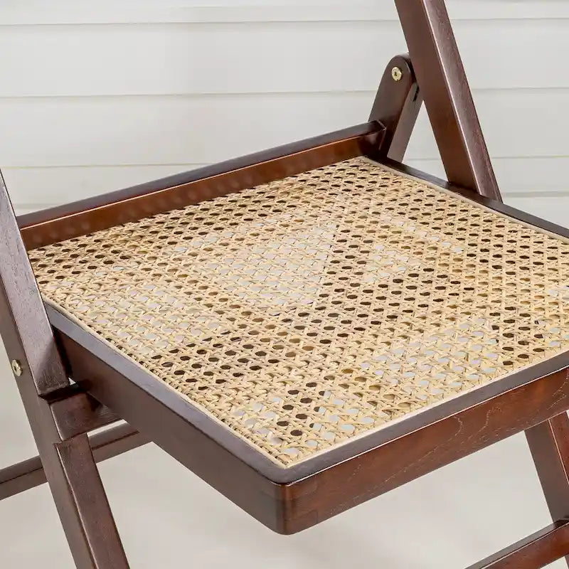 Chaise pliante Olivier vintage en bois et rotin, dossier réglable (lot de 2), par JONATHAN Y.