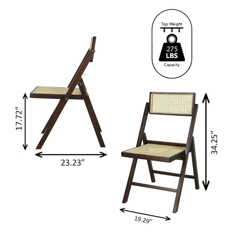 Chaise pliante Olivier vintage en bois et rotin, dossier réglable (lot de 2), par JONATHAN Y.