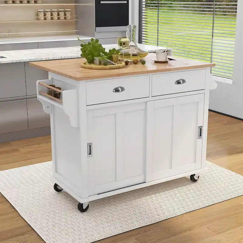 Îlot de cuisine à roulettes avec plateau rabattable