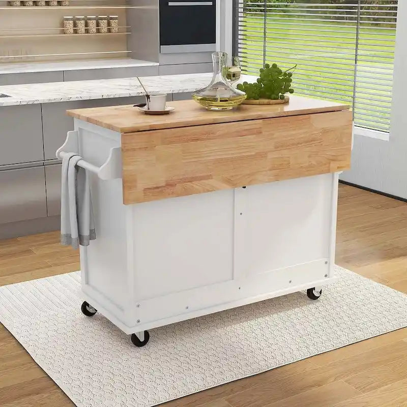 Îlot de cuisine à roulettes avec plateau rabattable