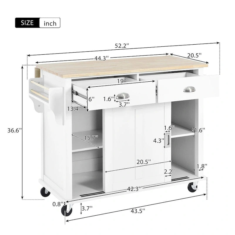 Îlot de cuisine à roulettes avec plateau rabattable