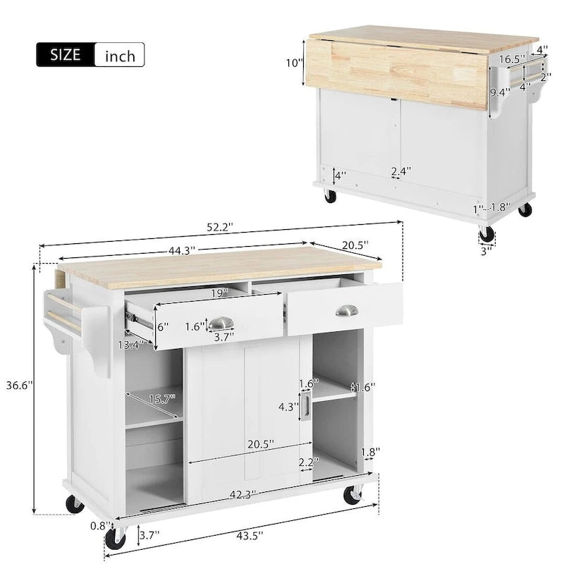 Îlot de cuisine à roulettes avec plateau rabattable