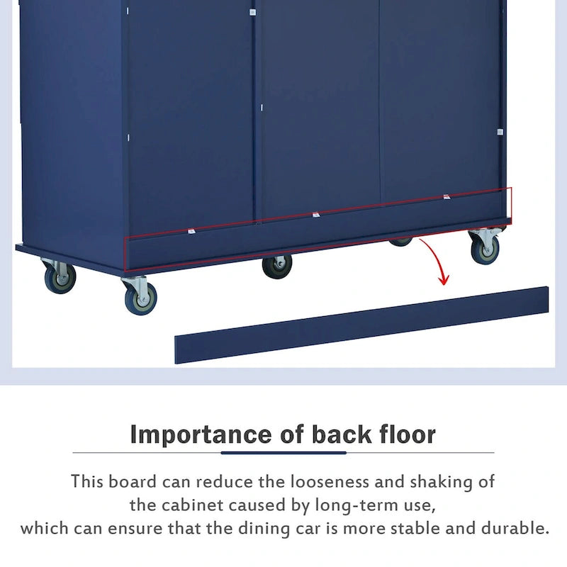 Îlot de cuisine mobile sur roulettes avec abattant - Plateau en bois massif, roulettes verrouillables et armoire de rangement - Largeur : 134 cm (52,7 po)