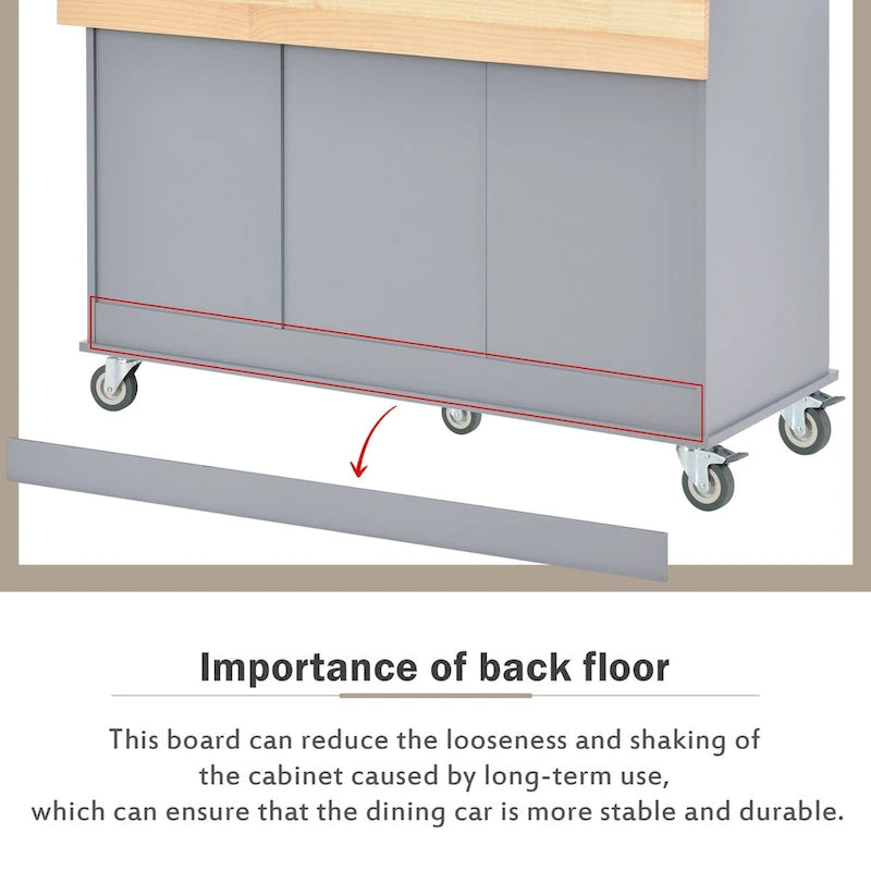 Îlot de cuisine mobile sur roulettes avec abattant - Plateau en bois massif, roulettes verrouillables et armoire de rangement - Largeur : 134 cm (52,7 po)