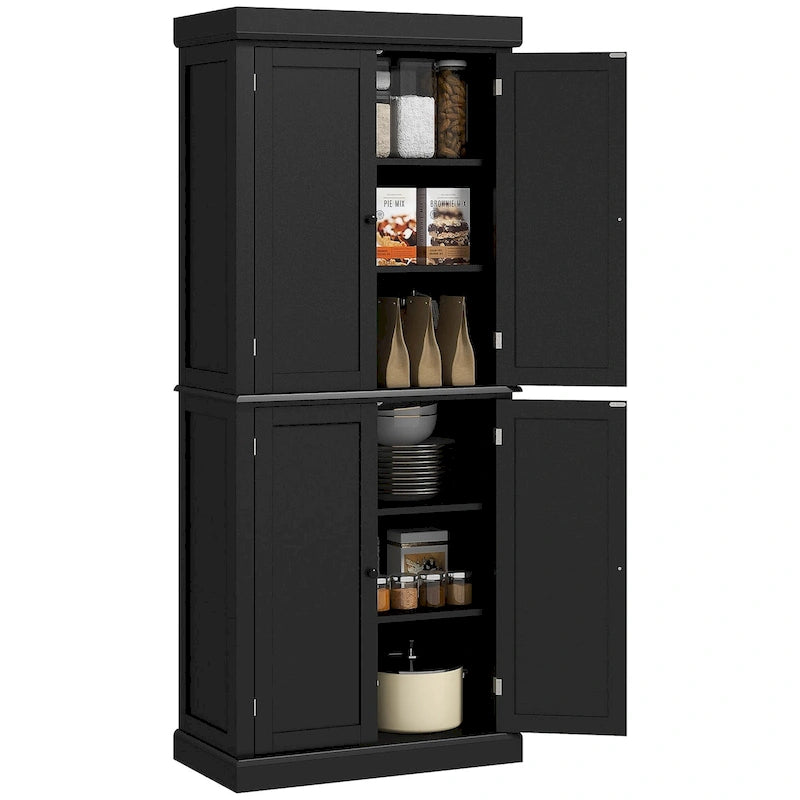 Meuble de rangement de cuisine 72,5 cm, armoire de cuisine autoportante avec 4 portes et étagères réglables pour salle à manger, MDF