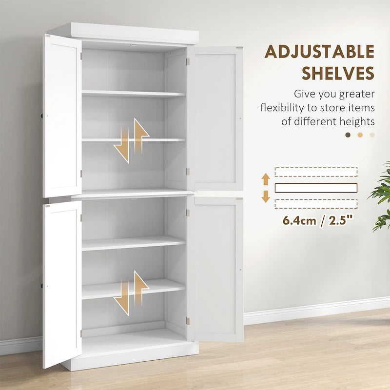 Meuble de rangement de cuisine 72,5 cm, armoire de cuisine autoportante avec 4 portes et étagères réglables pour salle à manger, MDF