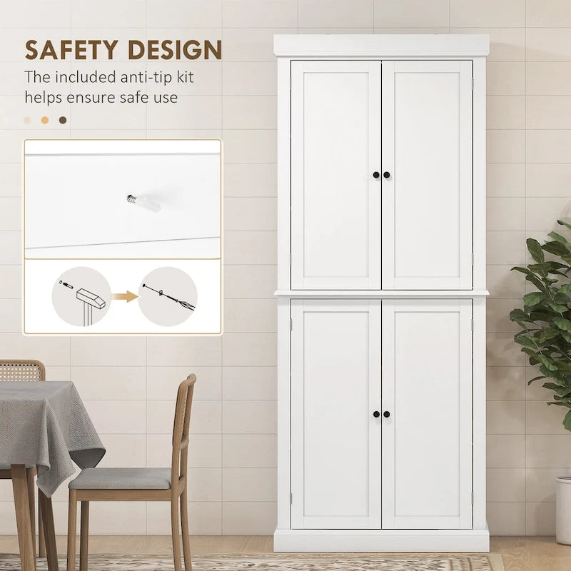 Meuble de rangement de cuisine 72,5 cm, armoire de cuisine autoportante avec 4 portes et étagères réglables pour salle à manger, MDF