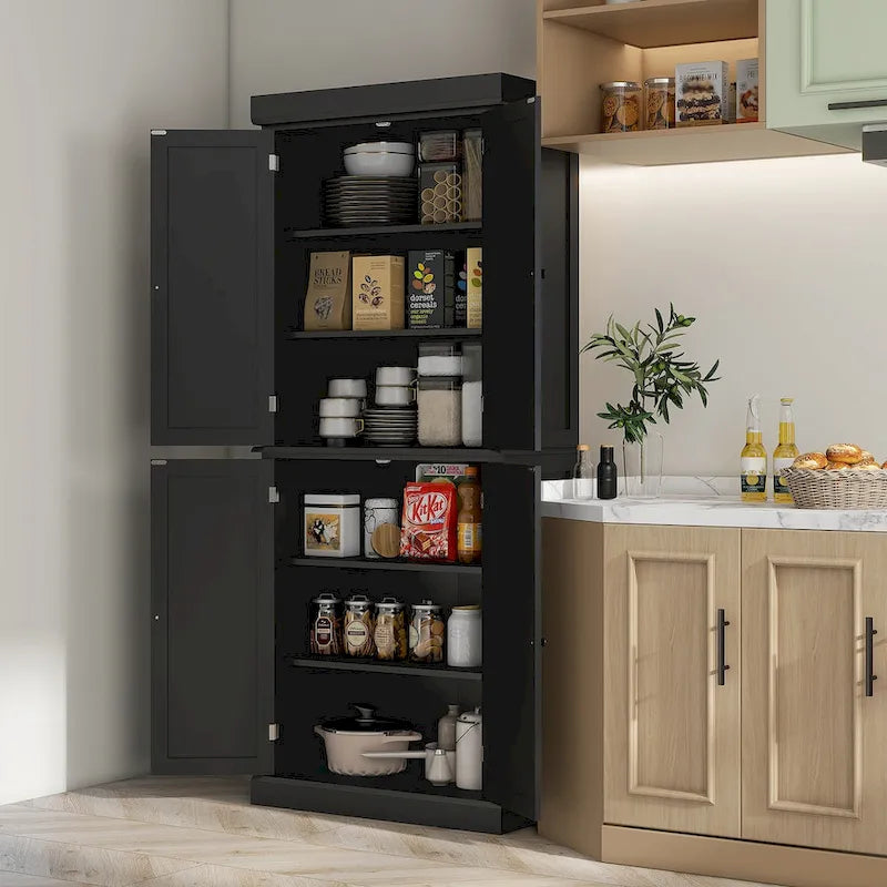 Meuble de rangement de cuisine 72,5 cm, armoire de cuisine autoportante avec 4 portes et étagères réglables pour salle à manger, MDF