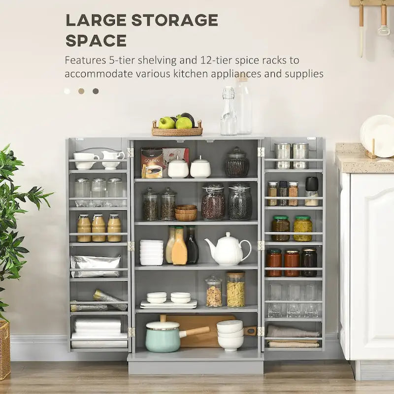 Meuble de rangement de cuisine 72,5 cm, armoire de cuisine autoportante avec 4 portes et étagères réglables pour salle à manger, MDF