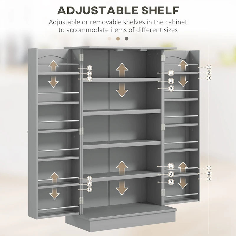 Meuble de rangement de cuisine 72,5 cm, armoire de cuisine autoportante avec 4 portes et étagères réglables pour salle à manger, MDF