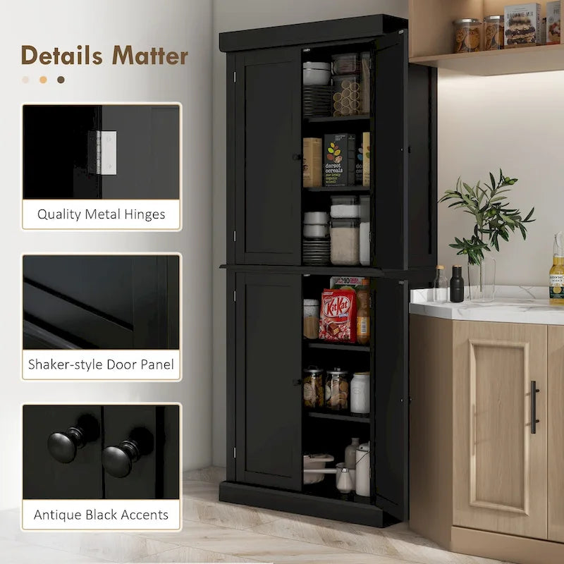 Meuble de rangement de cuisine 72,5 cm, armoire de cuisine autoportante avec 4 portes et étagères réglables pour salle à manger, MDF