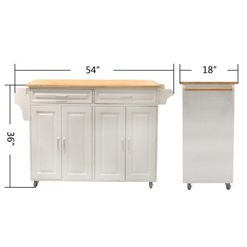 Îlot de cuisine et desserte, plateau en bois d'hévéa, grande étagère réglable à l'intérieur du placard pour différents ustensiles.