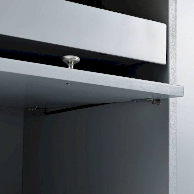 Îlot de cuisine en bois avec éclairage LED, portes coulissantes en verre et portes rabattables
