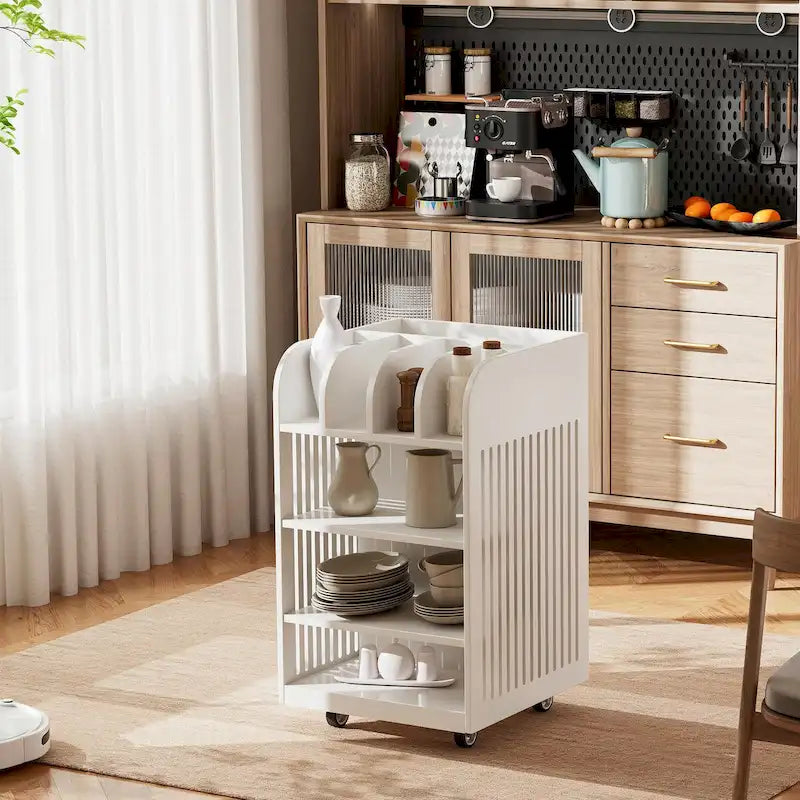 Chariot de cuisine à 4 niveaux avec étagère à épices et roulettes verrouillables
