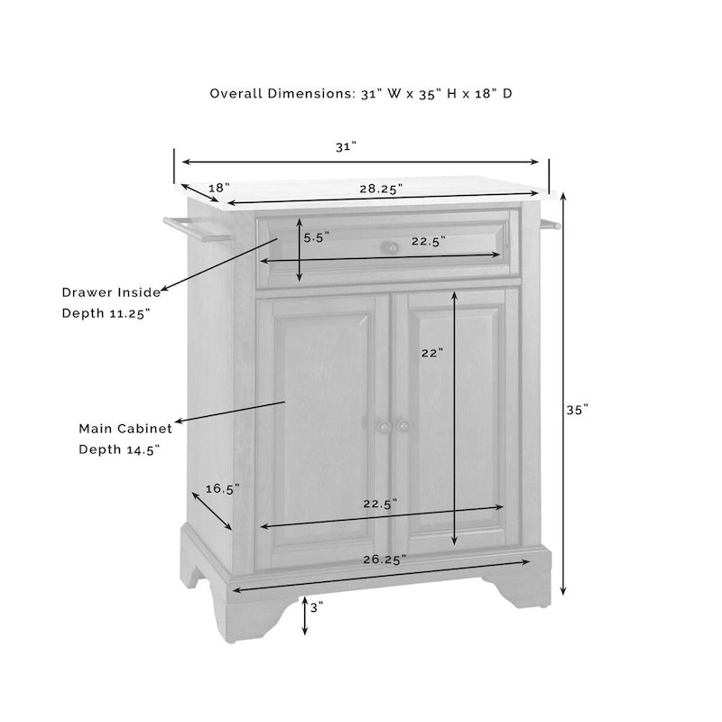 Îlot/chariot de cuisine mobile Crosley Lafayette avec plateau en granit - 31 po L x 18 po P x 35,5 po H