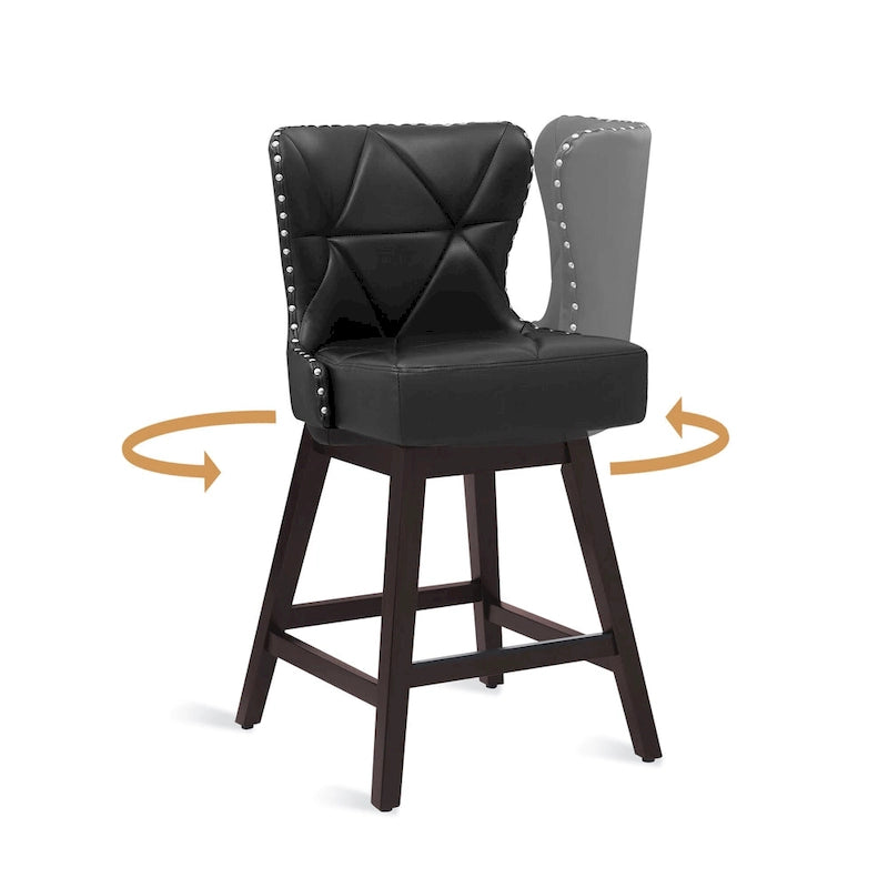 Tabourets de bar pivotants LUE BONA 66 cm (26 po) style moderne du milieu du siècle, en similicuir et lin, avec structure en bois, ensemble de 3
