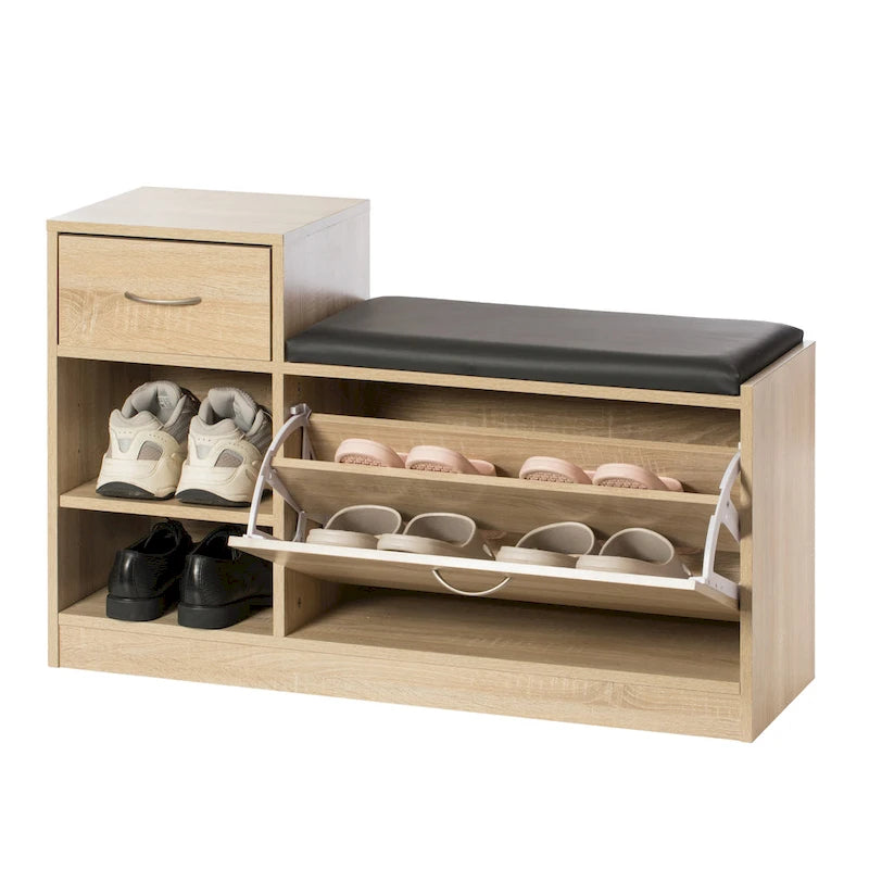 Banc de rangement à chaussures en bois avec coussin pour entrée